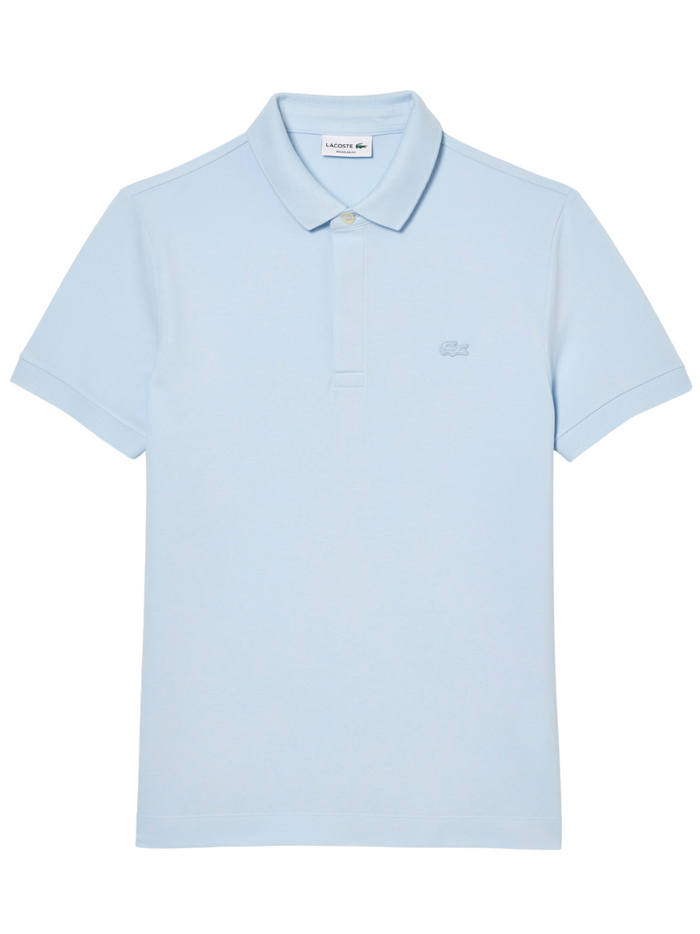 Light blue polo shirt with brand logo on a white background