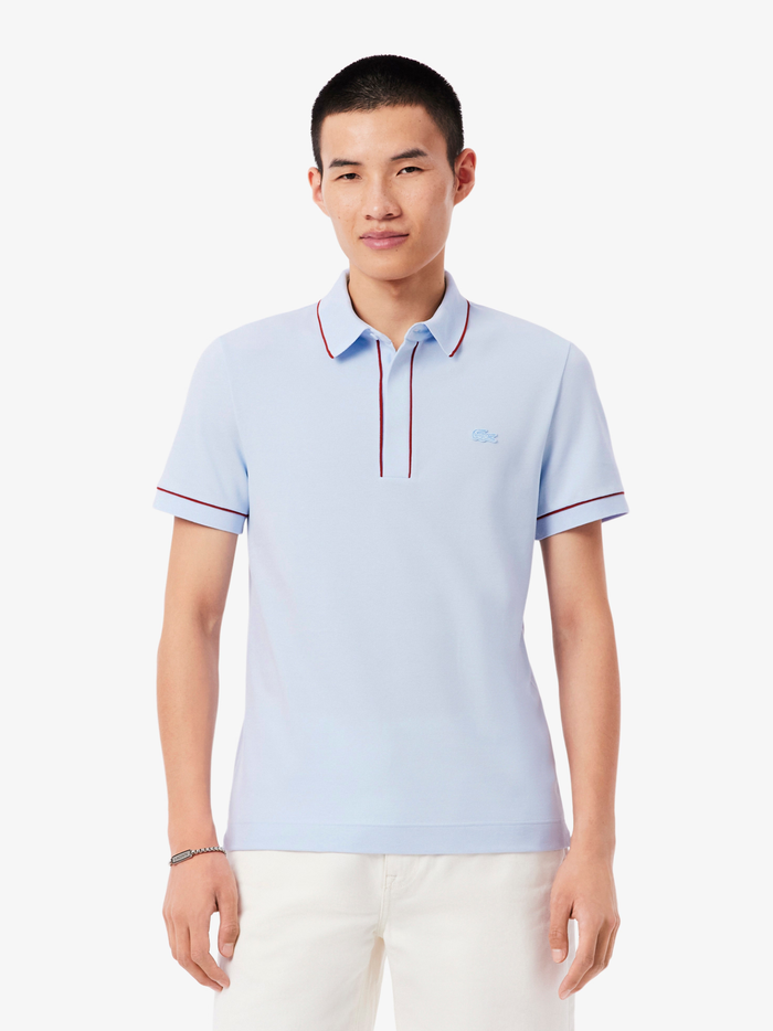 LACOSTE Regular Fit Paris Stretch Piqué Polo Shirt Light Blue - MAISONDEFASHION.COM
