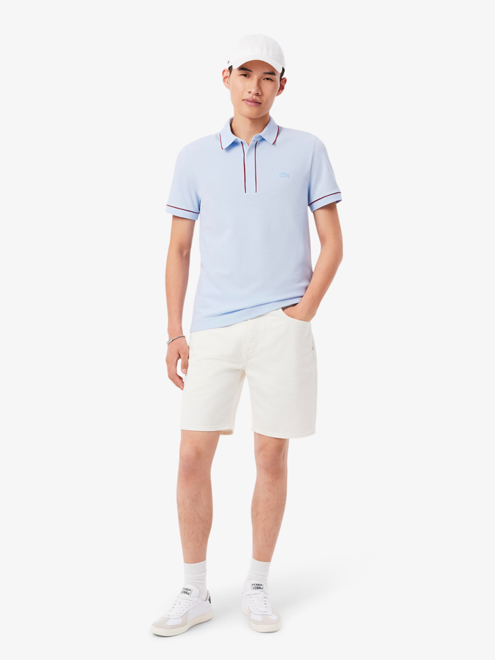 LACOSTE Regular Fit Paris Stretch Piqué Polo Shirt Light Blue - MAISONDEFASHION.COM
