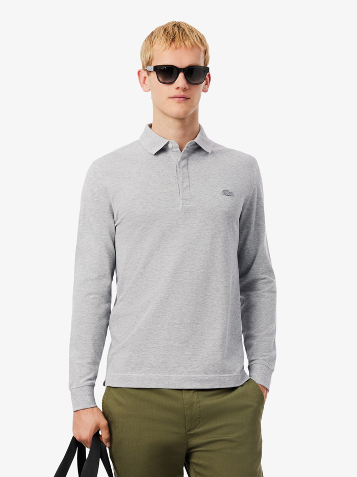 LACOSTE Regular Fit Paris Stretch Piqué Polo Shirt Light Grey - MAISONDEFASHION.COM