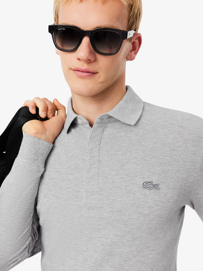 LACOSTE Regular Fit Paris Stretch Piqué Polo Shirt Light Grey - MAISONDEFASHION.COM