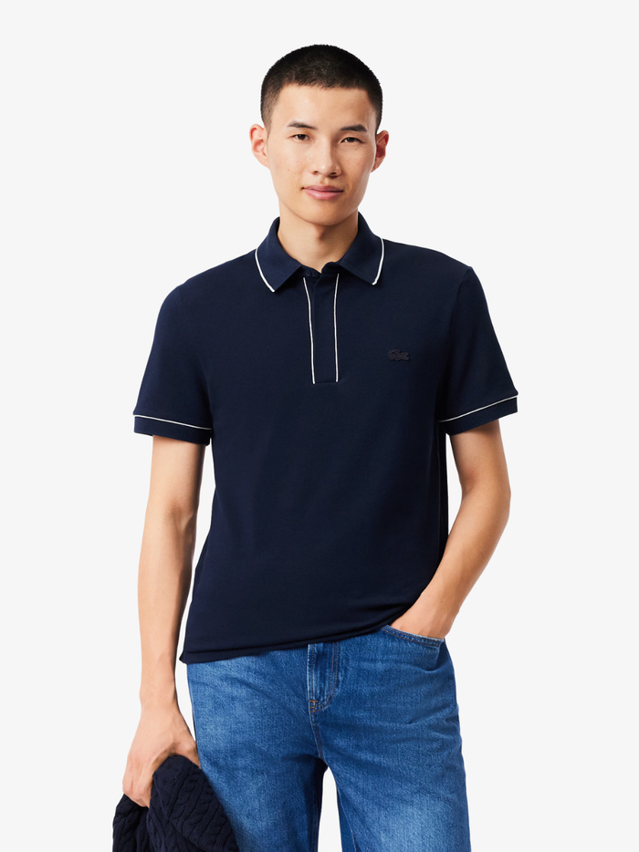 LACOSTE Regular Fit Paris Stretch Piqué Polo Shirt Midnight Blue - MAISONDEFASHION.COM