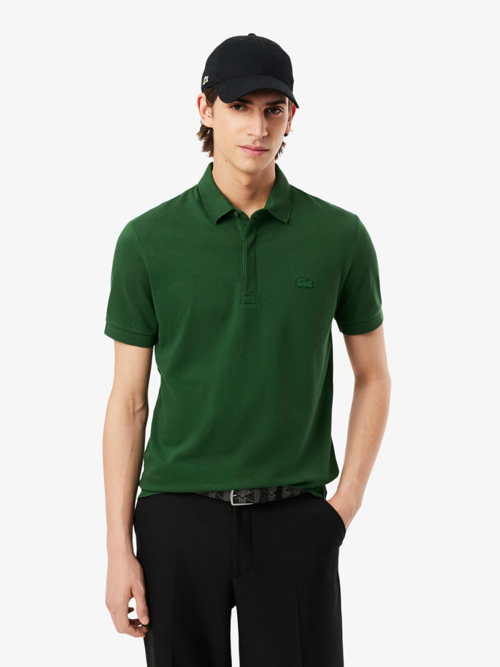 LACOSTE Regular Fit Paris Stretch Piqué Polo Shirt Pine Green - MAISONDEFASHION.COM