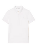 LACOSTE Regular Fit Paris Stretch Piqué Polo Shirt in White - front view showing classic collar and iconic green crocodile logo