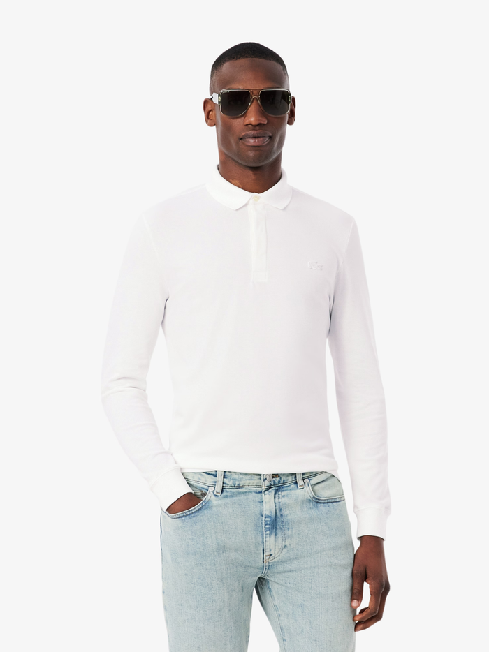 LACOSTE Regular Fit Paris Stretch Piqué Polo Shirt White - MAISONDEFASHION.COM