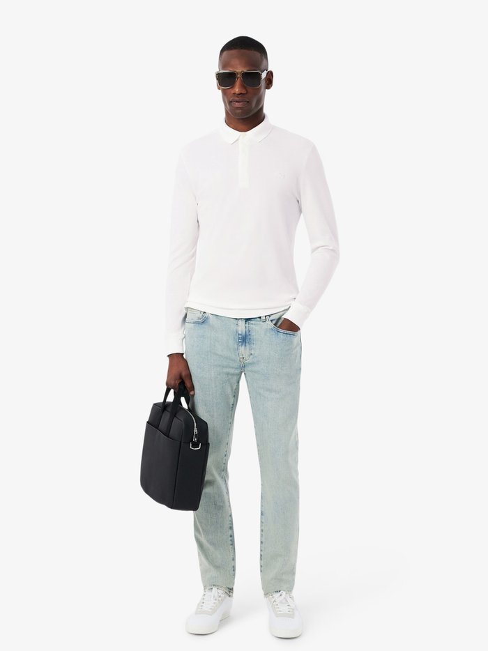 LACOSTE Regular Fit Paris Stretch Piqué Polo Shirt White - MAISONDEFASHION.COM
