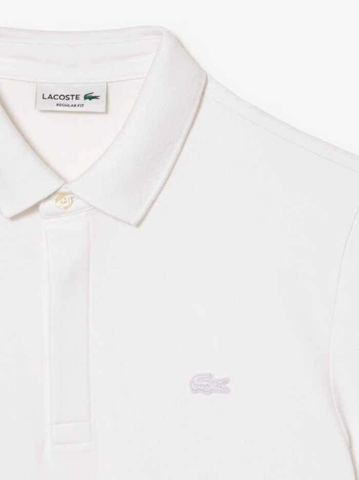 LACOSTE Regular Fit Paris Stretch Piqué Polo Shirt White - additional product detail or styling view demonstrating versatile design