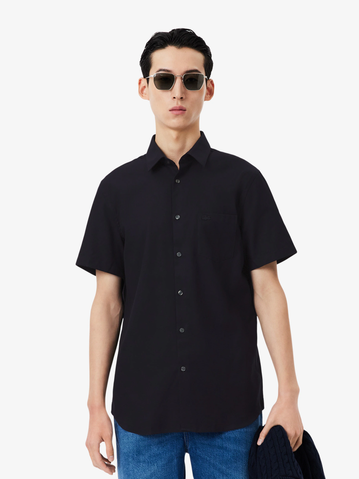 LACOSTE Regular Fit Short Sleeved Cotton Shirt Navy Blue - MAISONDEFASHION.COM