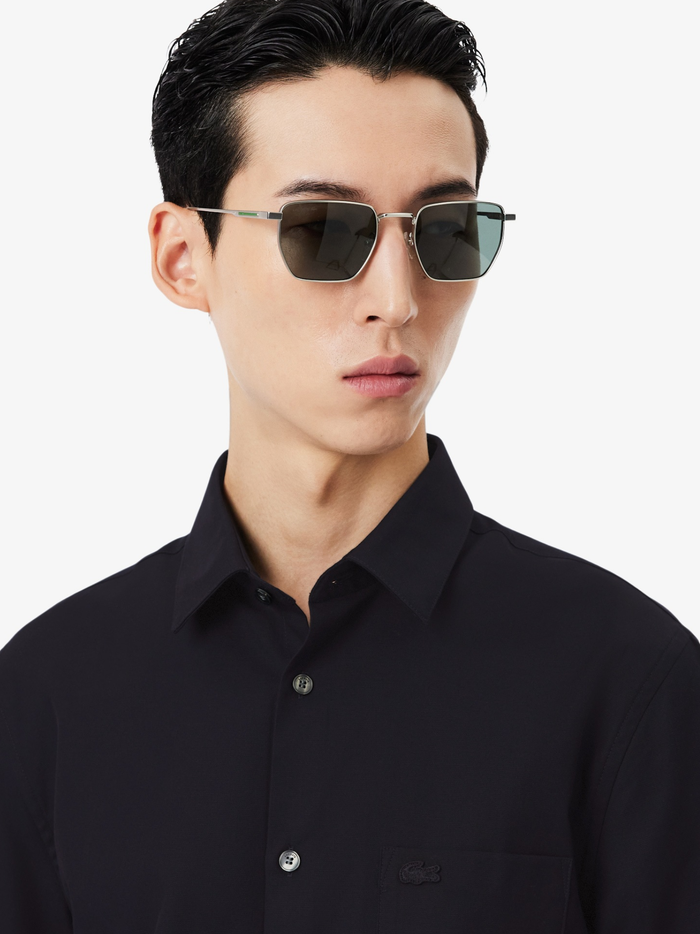 LACOSTE Regular Fit Short Sleeved Cotton Shirt Navy Blue - MAISONDEFASHION.COM