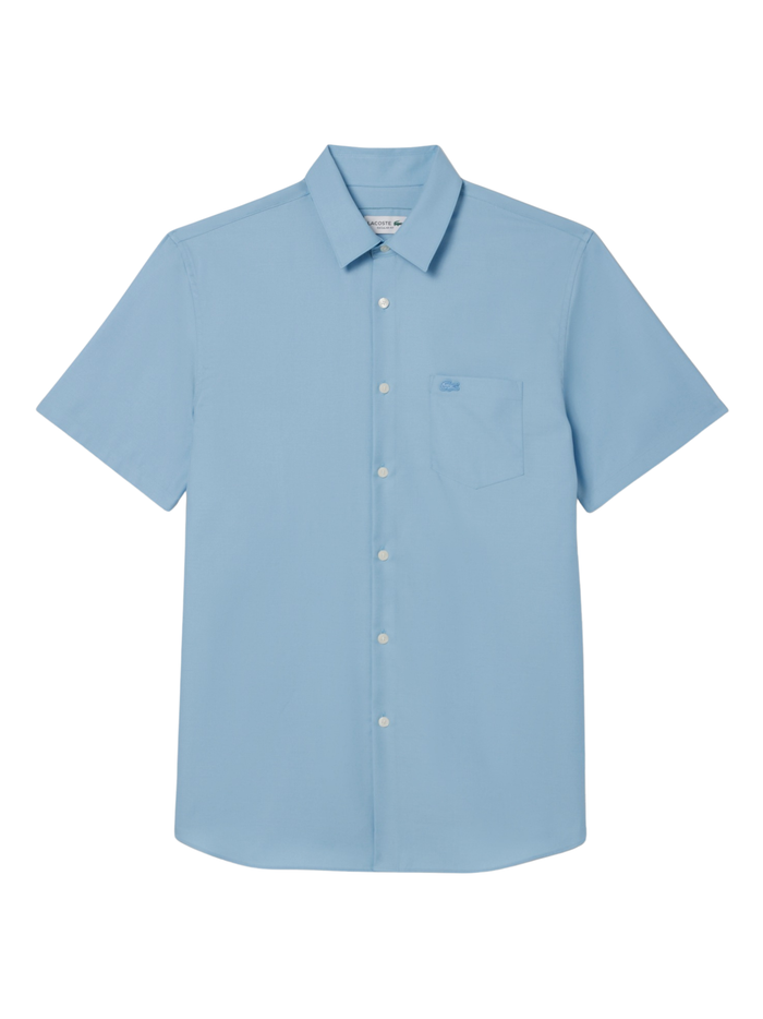 LACOSTE Regular Fit Short Sleeved Cotton Shirt Pale Blue - MAISONDEFASHION.COM