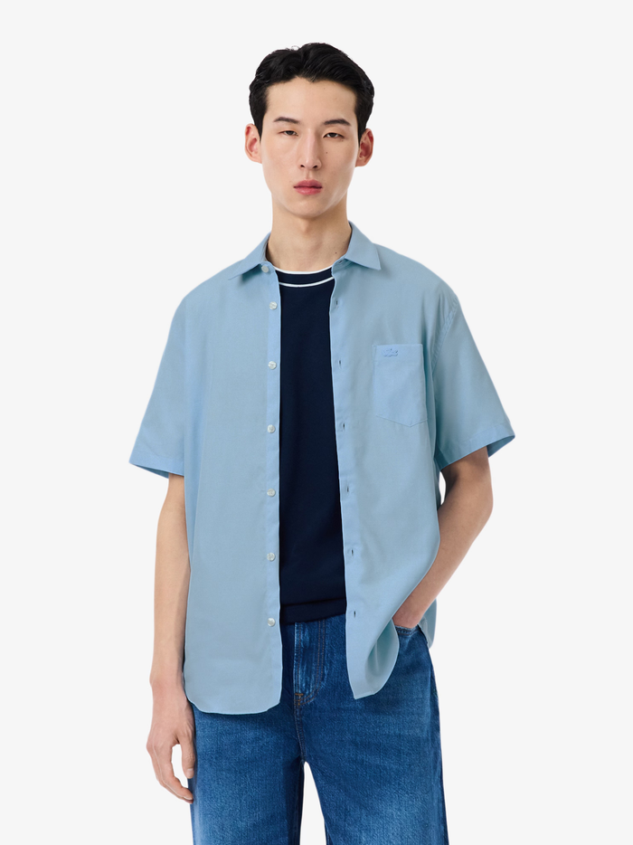 LACOSTE Regular Fit Short Sleeved Cotton Shirt Pale Blue - MAISONDEFASHION.COM