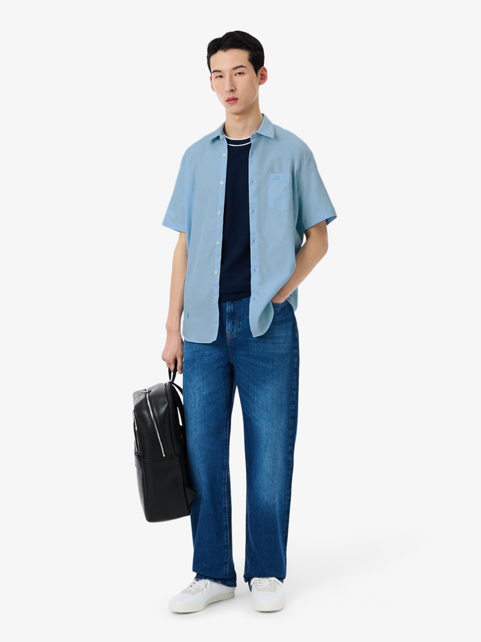 LACOSTE Regular Fit Short Sleeved Cotton Shirt Pale Blue - MAISONDEFASHION.COM