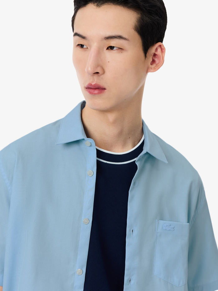 LACOSTE Regular Fit Short Sleeved Cotton Shirt Pale Blue - MAISONDEFASHION.COM