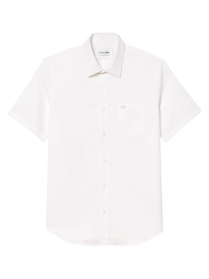 LACOSTE Regular Fit Short Sleeved Cotton Shirt White - MAISONDEFASHION.COM