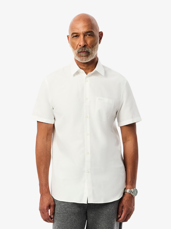 LACOSTE Regular Fit Short Sleeved Cotton Shirt White - MAISONDEFASHION.COM