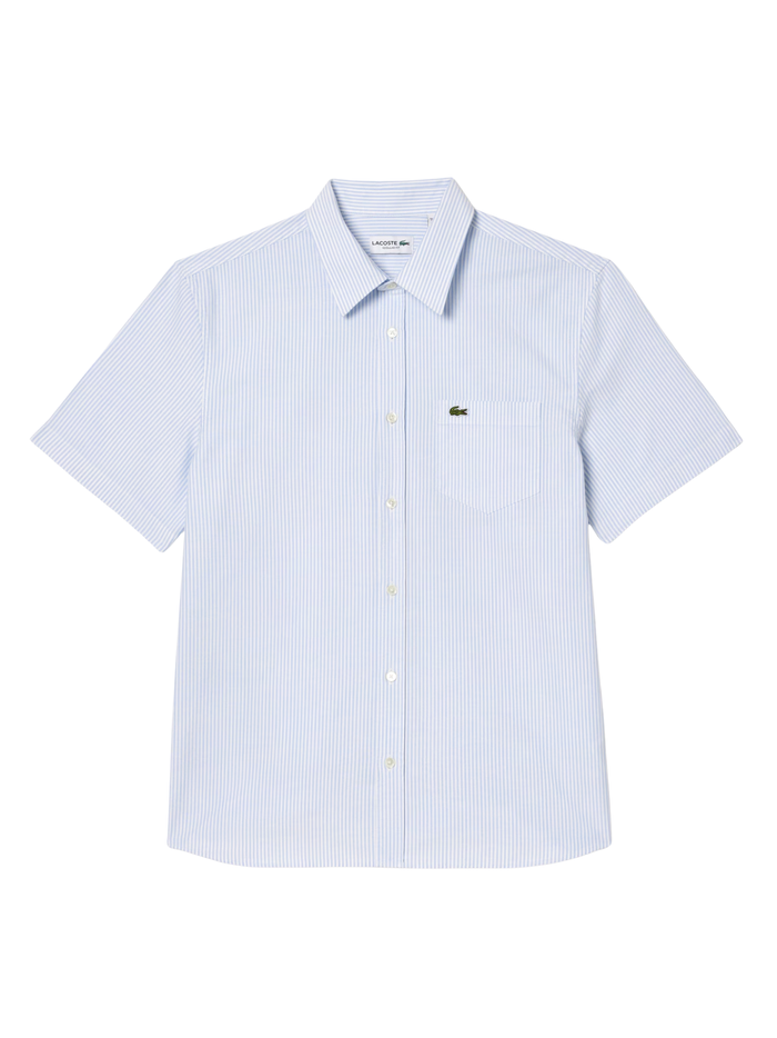 LACOSTE Regular Fit Short Sleeved Oxford Shirt Blue - MAISONDEFASHION.COM
