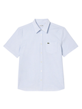 LACOSTE Regular Fit Short Sleeved Oxford Shirt Blue - MAISONDEFASHION.COM