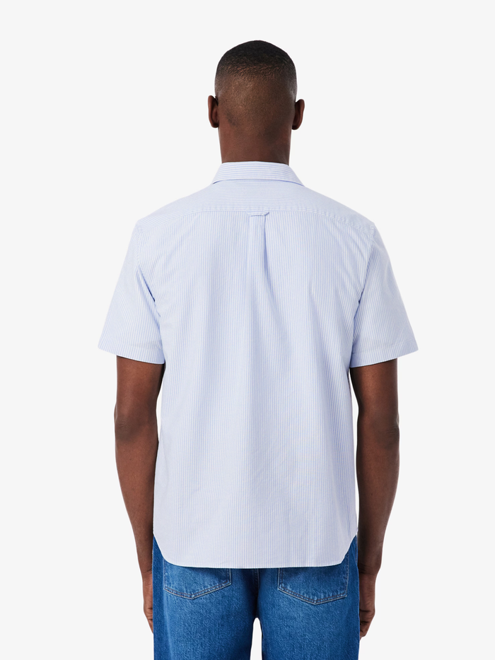 LACOSTE Regular Fit Short Sleeved Oxford Shirt Blue - MAISONDEFASHION.COM