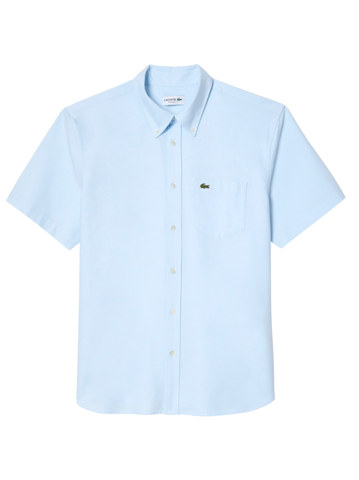 LACOSTE Regular Fit Short Sleeved Oxford Shirt Light Blue - MAISONDEFASHION.COM