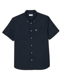LACOSTE Regular Fit Short Sleeved Oxford Shirt Navy Blue - MAISONDEFASHION.COM