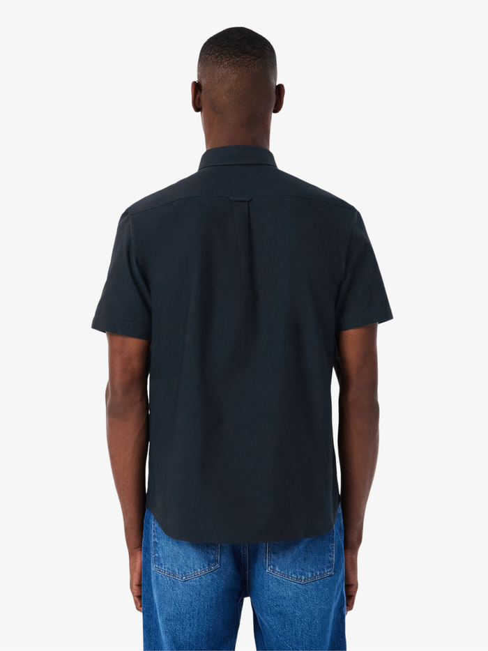 LACOSTE Regular Fit Short Sleeved Oxford Shirt Navy Blue - MAISONDEFASHION.COM