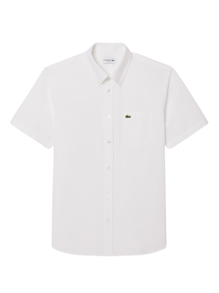 LACOSTE Regular Fit Short Sleeved Oxford Shirt White - MAISONDEFASHION.COM