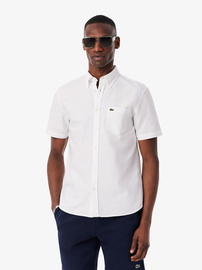 LACOSTE Regular Fit Short Sleeved Oxford Shirt White - MAISONDEFASHION.COM