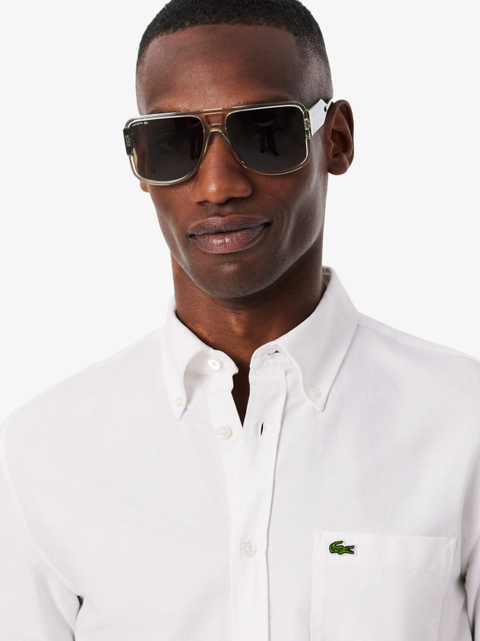 LACOSTE Regular Fit Short Sleeved Oxford Shirt White - MAISONDEFASHION.COM