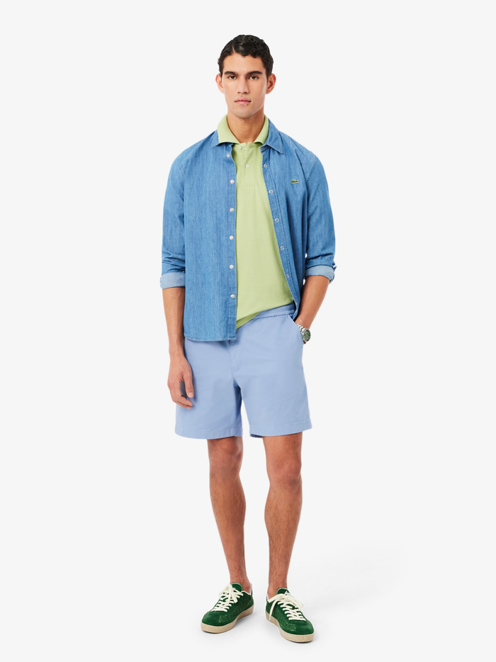 LACOSTE Regular Fit Stretch Cotton Shorts Light Blue - MAISONDEFASHION.COM