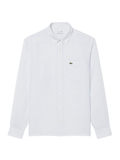 LACOSTE Regular Fit Striped Linen Shirt Blue/White - MAISONDEFASHION.COM