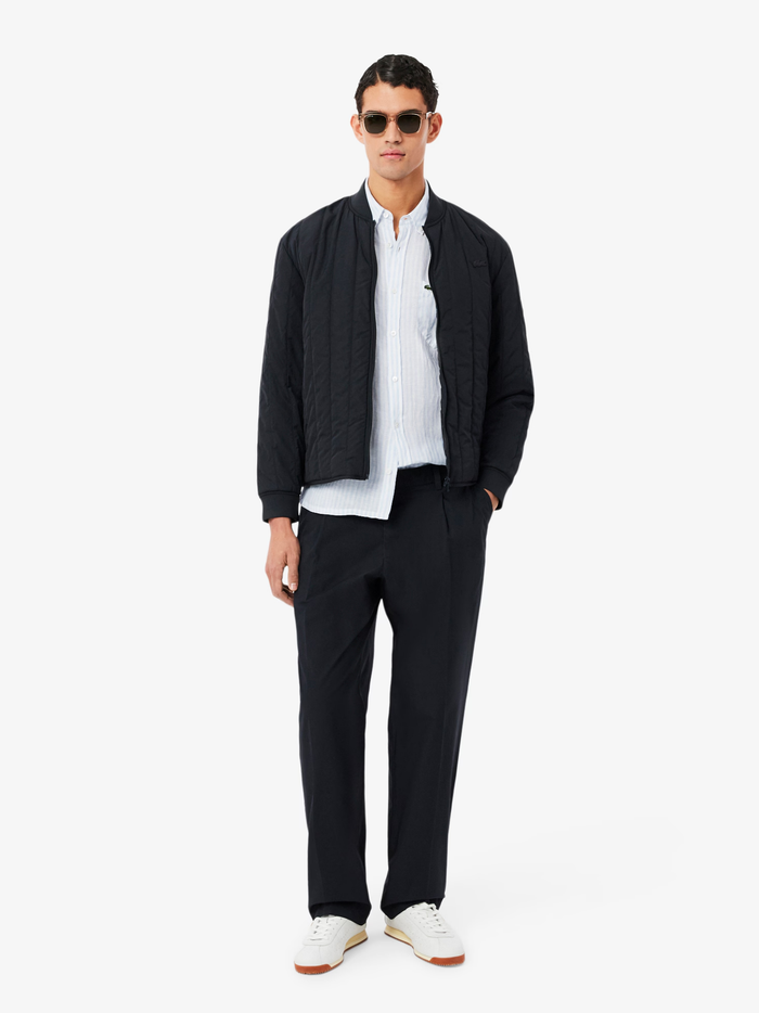 LACOSTE Regular Fit Striped Linen Shirt Blue/White - MAISONDEFASHION.COM