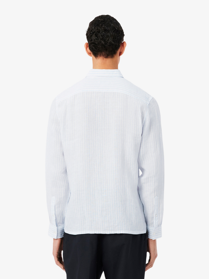 LACOSTE Regular Fit Striped Linen Shirt Blue/White - MAISONDEFASHION.COM