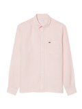 LACOSTE Regular Fit Striped Linen Shirt Pink/White - MAISONDEFASHION.COM