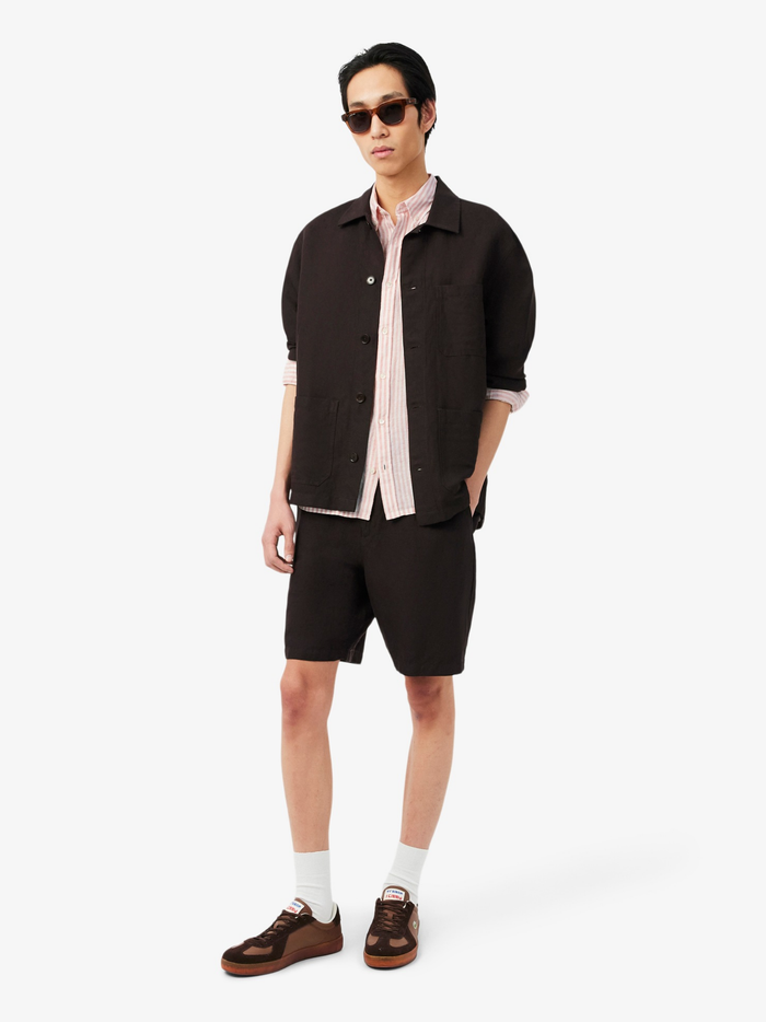 LACOSTE Regular Fit Striped Linen Shirt Pink/White - MAISONDEFASHION.COM