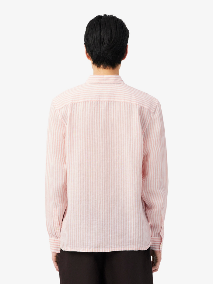 LACOSTE Regular Fit Striped Linen Shirt Pink/White - MAISONDEFASHION.COM
