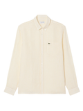 LACOSTE Regular Fit Striped Linen Shirt Yellow/White - MAISONDEFASHION.COM