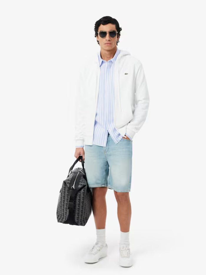 LACOSTE Regular Fit Striped Oxford Shirt Blue - MAISONDEFASHION.COM
