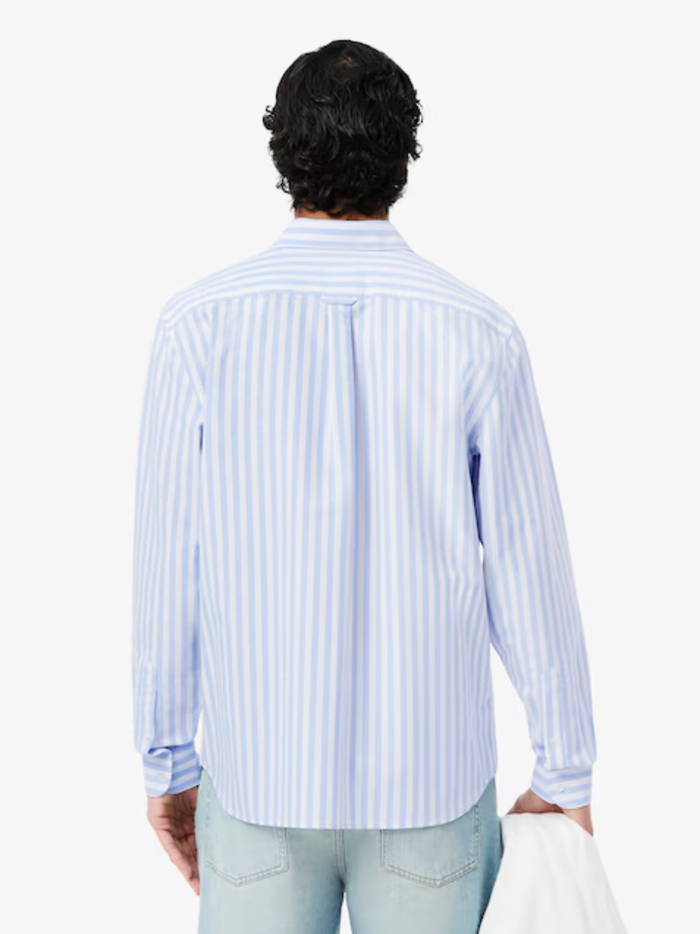 LACOSTE Regular Fit Striped Oxford Shirt Blue - MAISONDEFASHION.COM