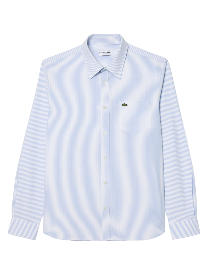 LACOSTE Regular Fit Striped Oxford Shirt Blue/White - MAISONDEFASHION.COM