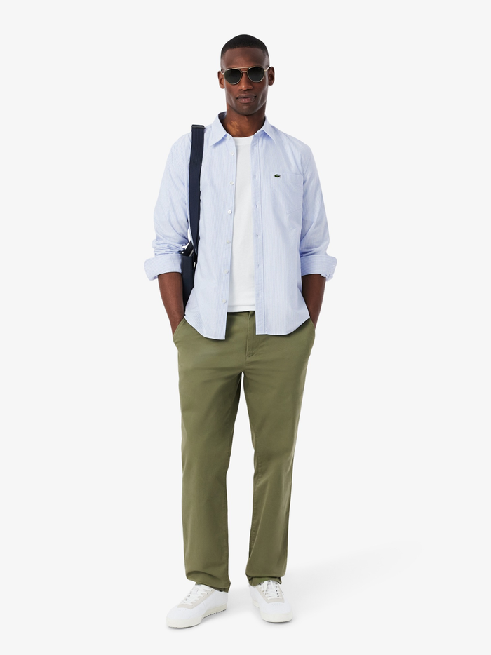 LACOSTE Regular Fit Striped Oxford Shirt Blue/White - MAISONDEFASHION.COM