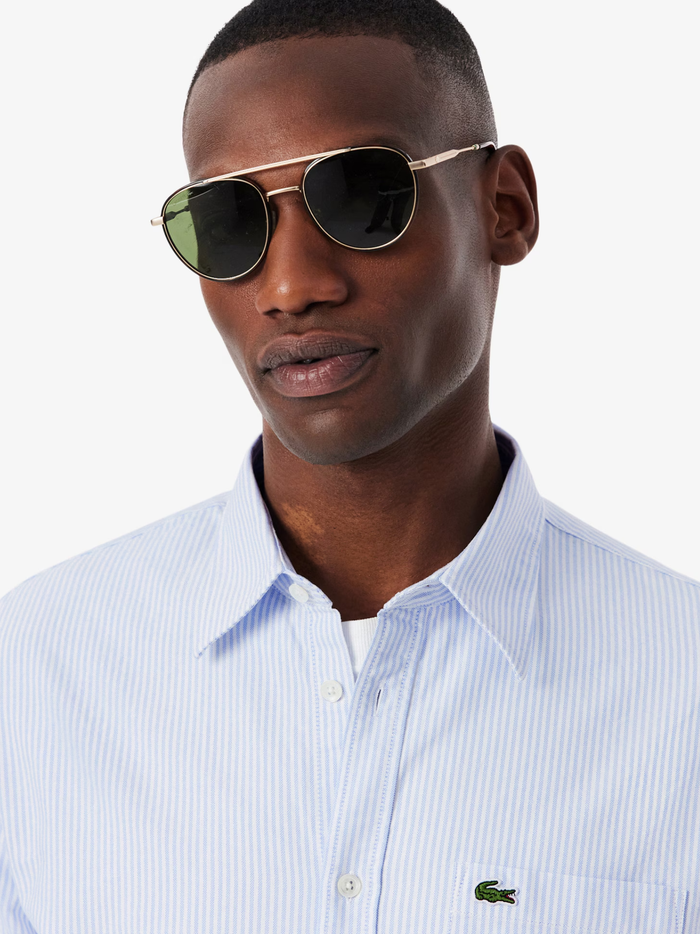 LACOSTE Regular Fit Striped Oxford Shirt Blue/White - MAISONDEFASHION.COM
