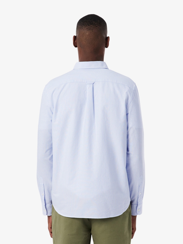 LACOSTE Regular Fit Striped Oxford Shirt Blue/White - MAISONDEFASHION.COM