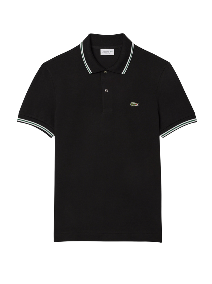 LACOSTE Regular Fit Trim Accent L.12.12 Polo Shirt Black - MAISONDEFASHION.COM