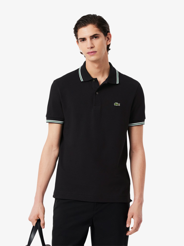 LACOSTE Regular Fit Trim Accent L.12.12 Polo Shirt Black - MAISONDEFASHION.COM