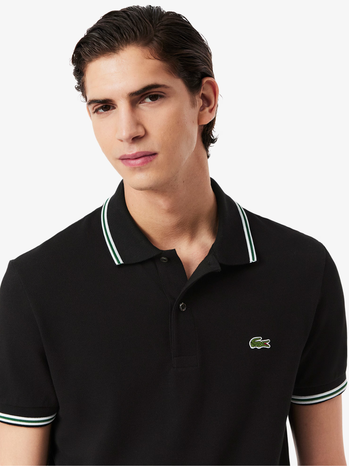 LACOSTE Regular Fit Trim Accent L.12.12 Polo Shirt Black - MAISONDEFASHION.COM