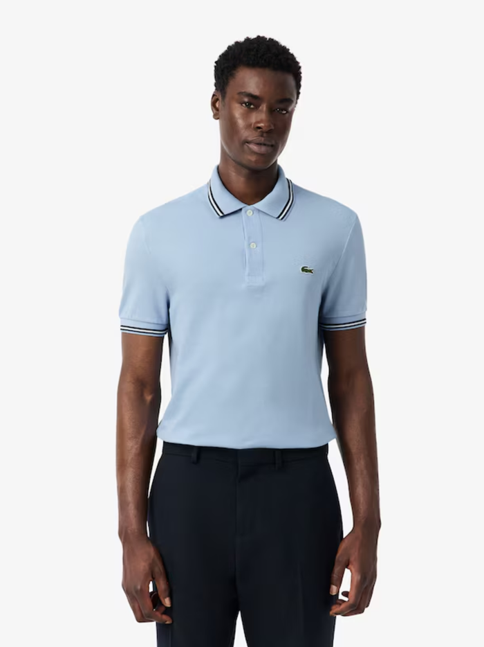 LACOSTE Regular Fit Trim Accent L.12.12 Polo Shirt Light Blue - MAISONDEFASHION.COM