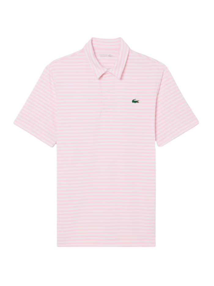 LACOSTE Regular Fit Ultra Dry Striped Golf Polo Shirt Light Pink - MAISONDEFASHION.COM