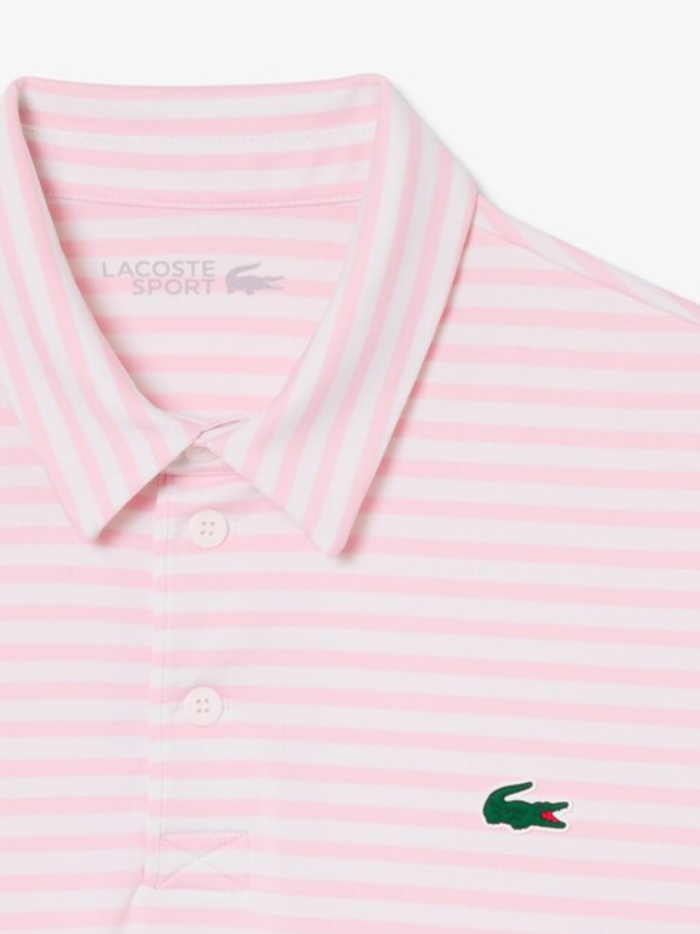 LACOSTE Regular Fit Ultra Dry Striped Golf Polo Shirt Light Pink - MAISONDEFASHION.COM