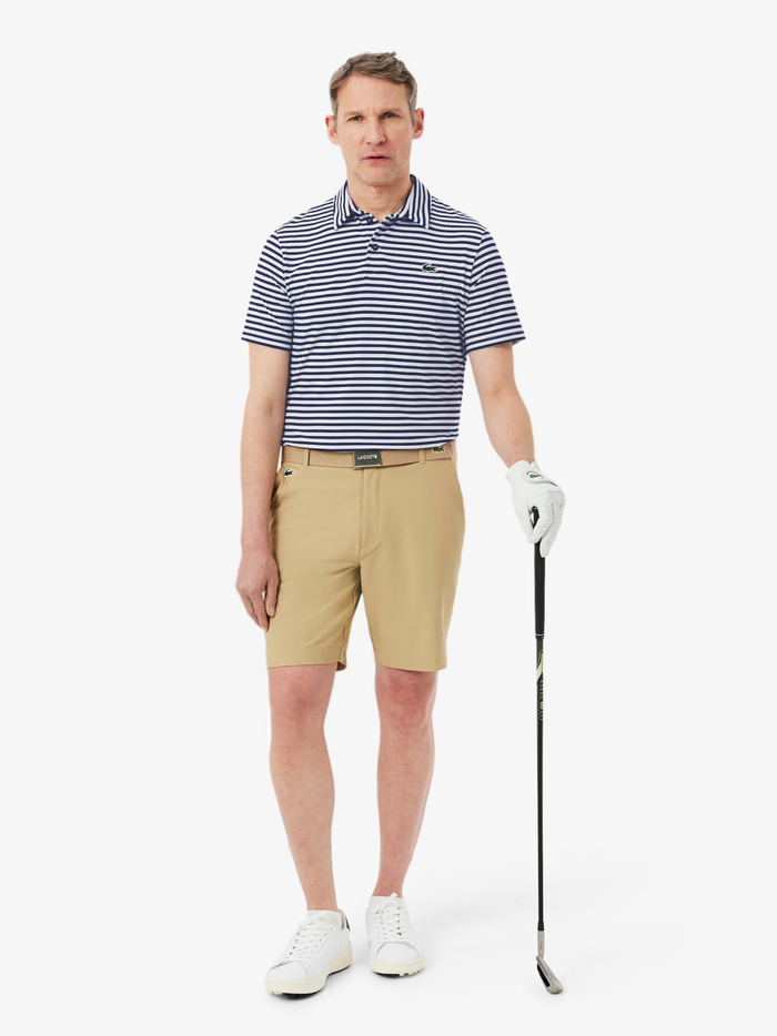 LACOSTE Regular Fit Ultra Dry Striped Golf Polo Shirt Navy Blue/White - MAISONDEFASHION.COM