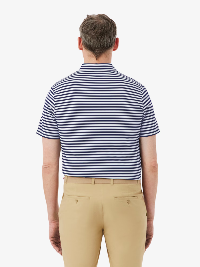 LACOSTE Regular Fit Ultra Dry Striped Golf Polo Shirt Navy Blue/White - MAISONDEFASHION.COM